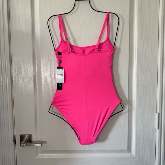 La Blanca Women's Island Goddess Rouched One Piece Swimsuit Bright Pink 2 NWT - Picture 4 of 9